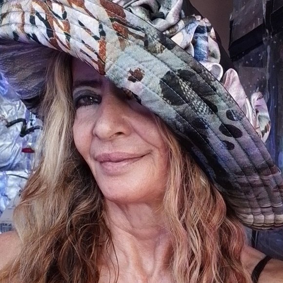 Peackock And Black Silk One Of Kind Hat Large Rim That Stays Up P - Picture 16 of 16